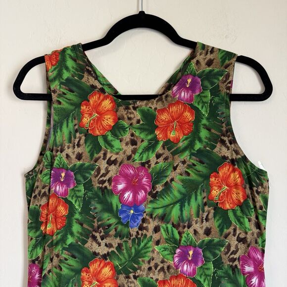 Notations Leopard Floral Tropical Tank Above Knee Shift Dress Vacation Resort M - Picture 4 of 9